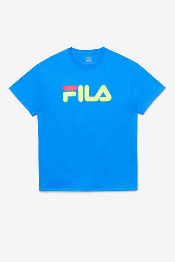 Fila Short Sleeve Logo Men's Tee - Blue/Yellow/Red,NZ 643-37168